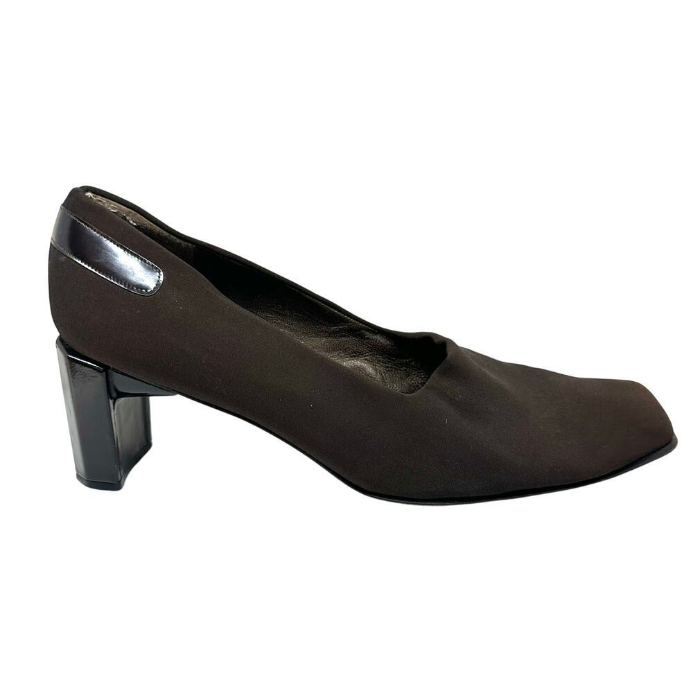 STUART WEITZMAN Vintage Brown Nylon Fabric Classic Pumps Italy Faceted Heel 10 B